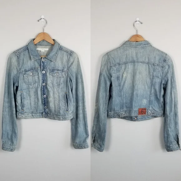 Polo Jeans Co Ralph Lauren Y2K Distressed Cropped Blue Denim Trucker Jacket Sz M - Picture 6 of 12